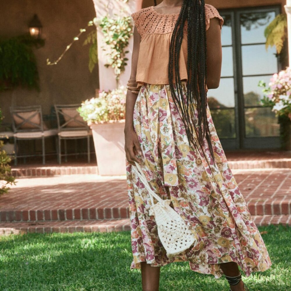 The Great Papyrus Floral Silk Skirt